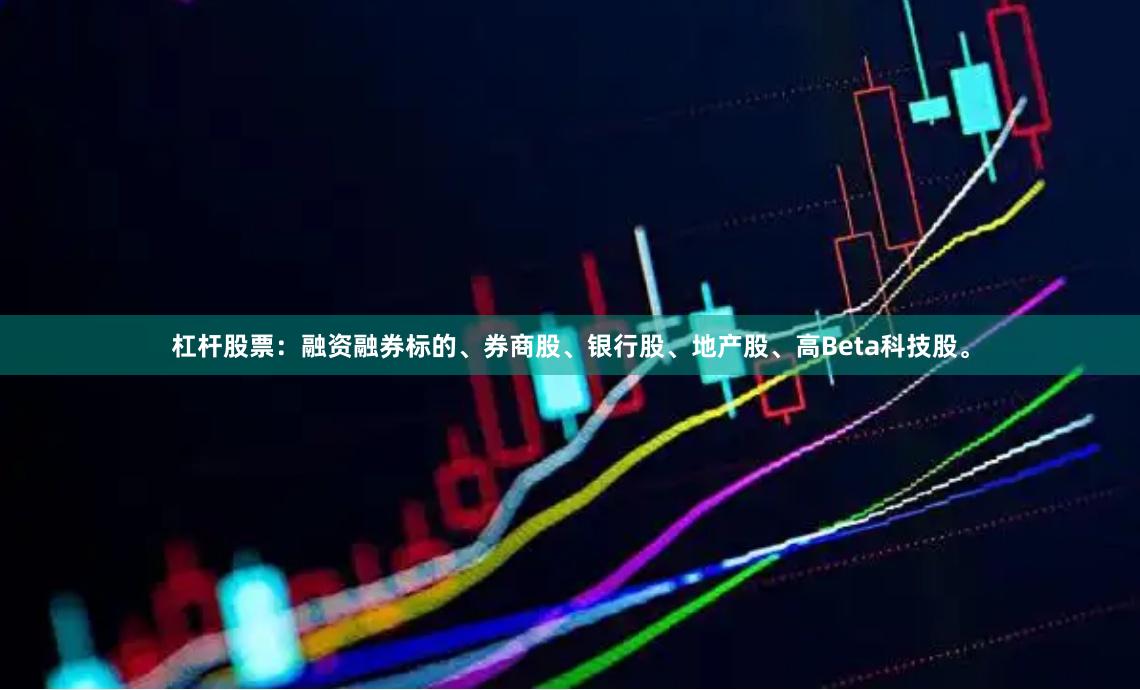 杠杆股票：融资融券标的、券商股、银行股、地产股、高Beta科技股。